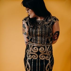 Retro 1920's Inspired Black and Gold Costume Dress
